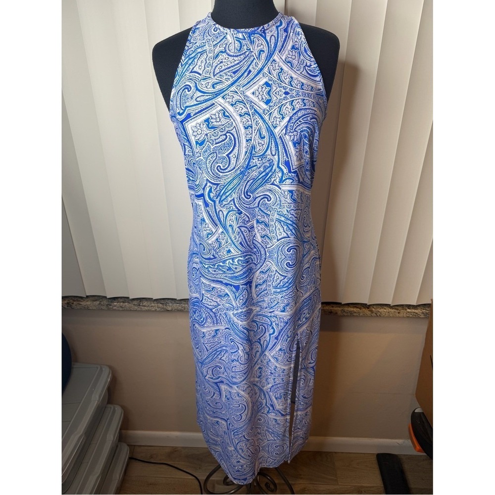 Jude Connally Blue Paisley Halter Maxi Dress Size Small